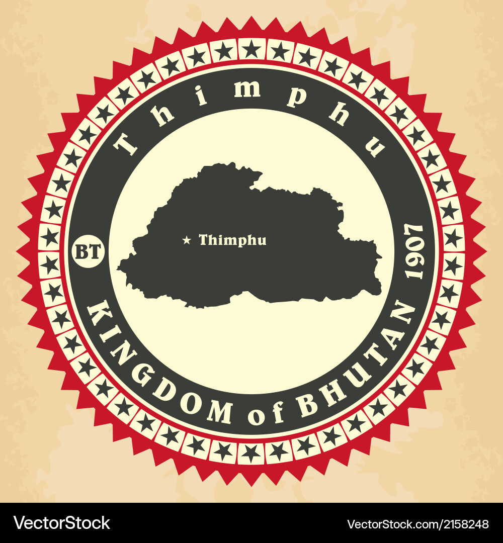 Vintage Label-Sticker Karten von Königreich Bhutan vektorbild