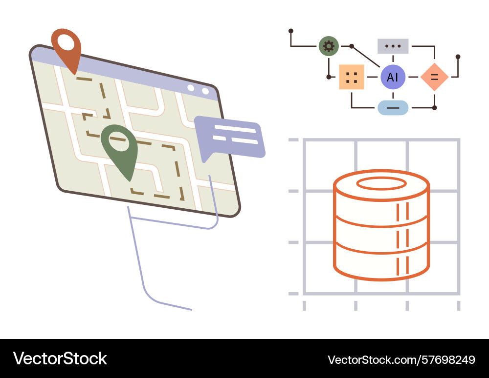 Ai integration in mapping data storage Vector Image