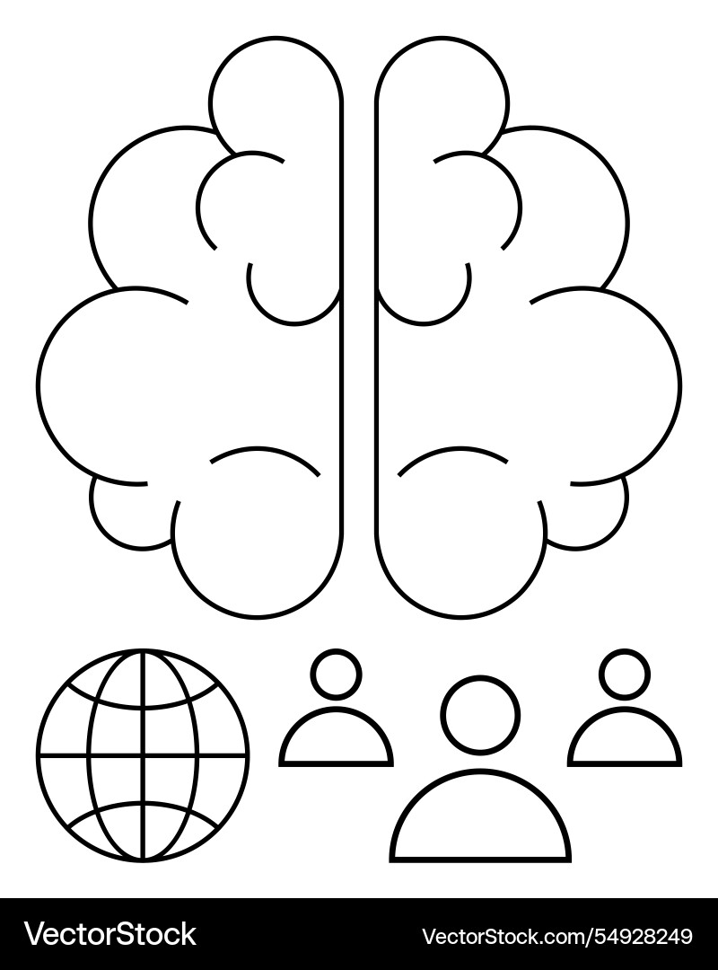 Brain with team and globe emphasizing global Brain with team and globe emphasizing global vector image