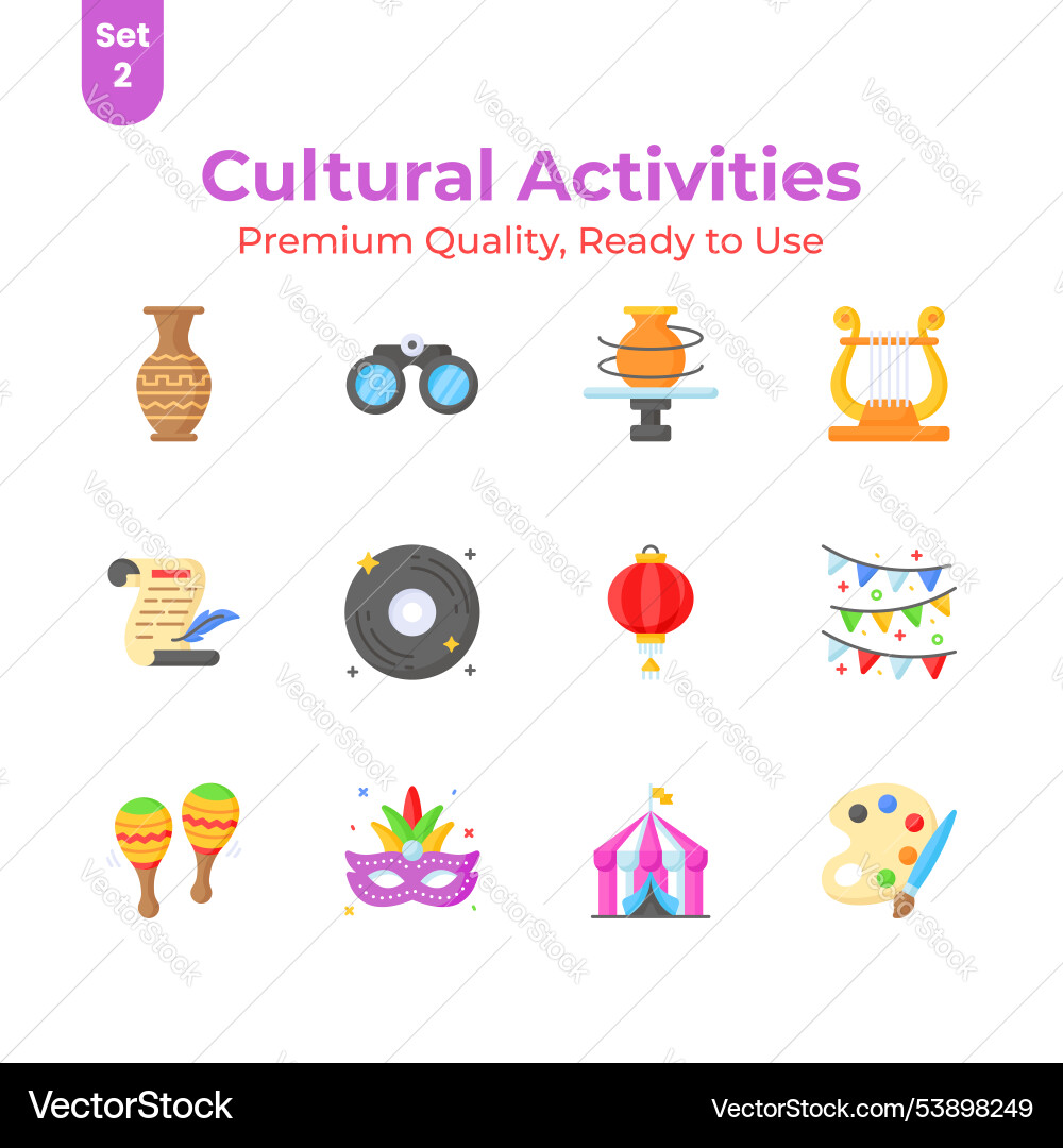 Gut gestaltete kulturelle Aktivitäten Icons Set Gut gestaltete kulturelle Aktivitäten Icons Set vektorbild
