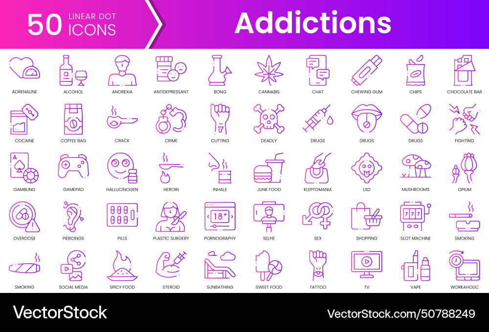 Set of addictions icons gradient style icon bundle Set of addictions icons gradient style icon bundle Vector Image