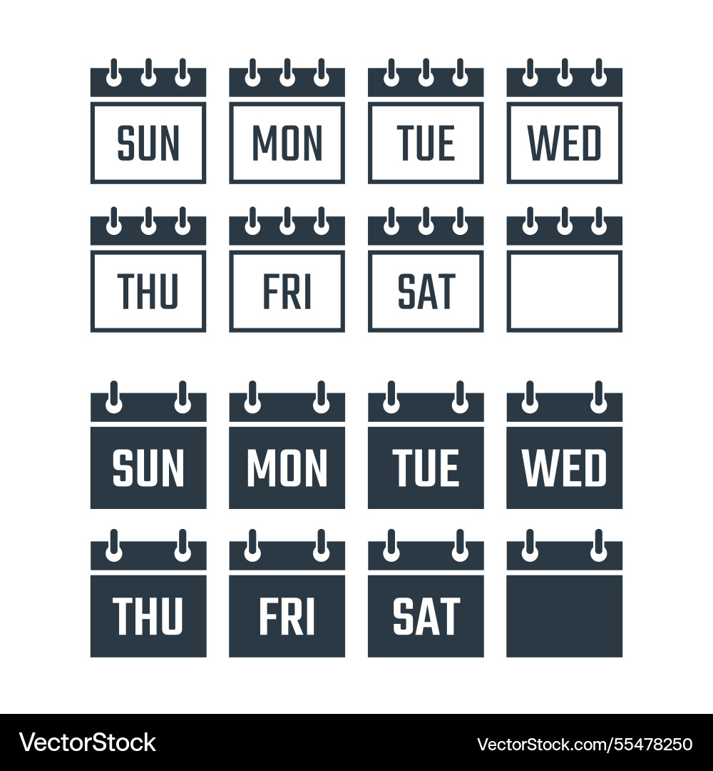 Calendar icons with days of the week set Calendar icons with days of the week set vector image