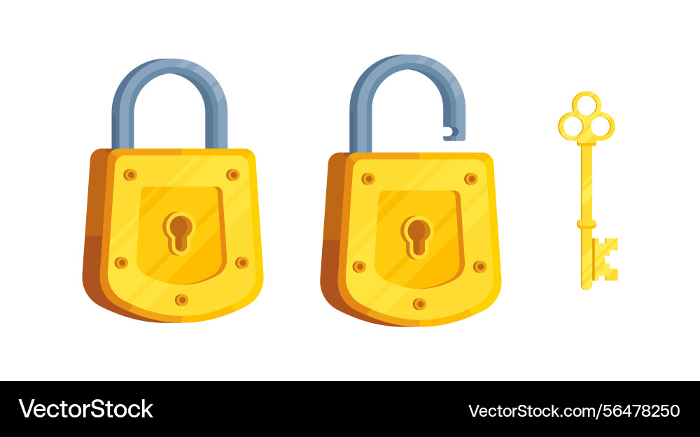 Detailed locks with open and closed lock key Vector Image