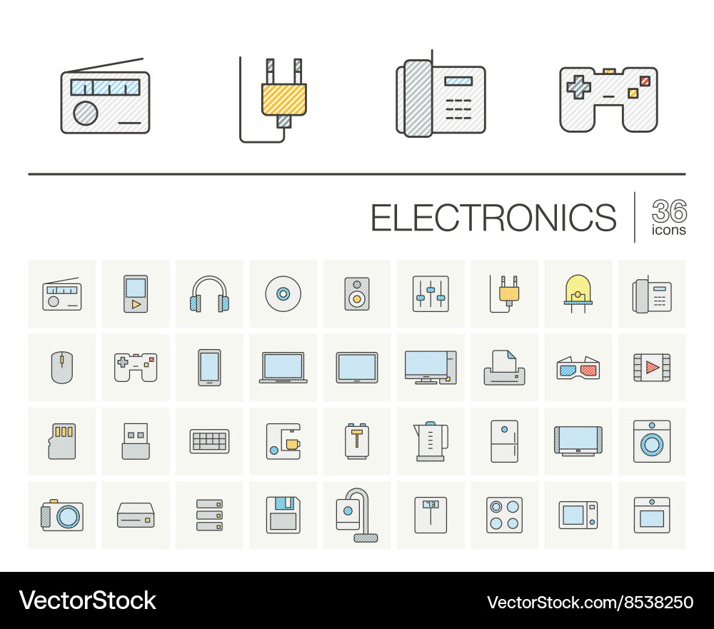 Electronics and multimedia color icons vector image