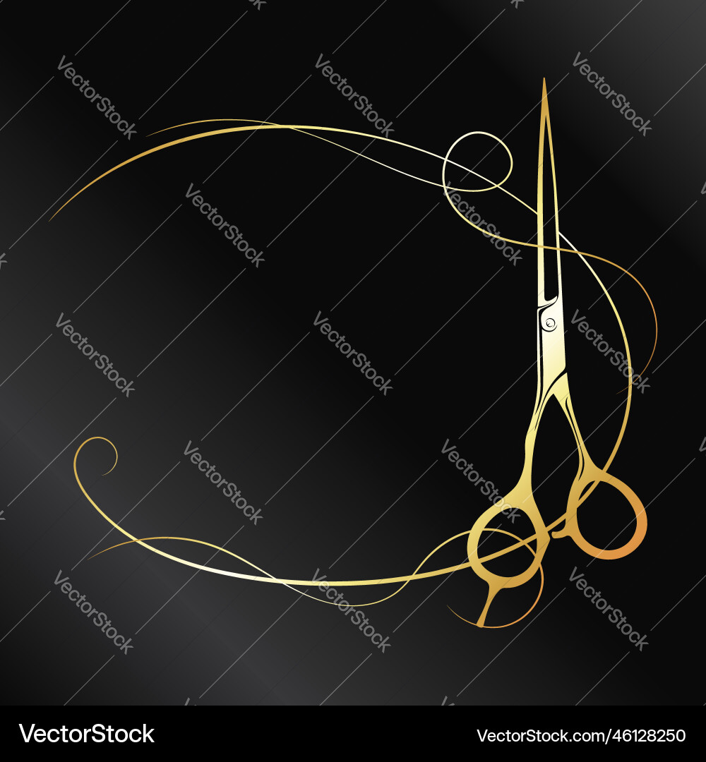 Golden scissors and a beautiful frame of curls vector image