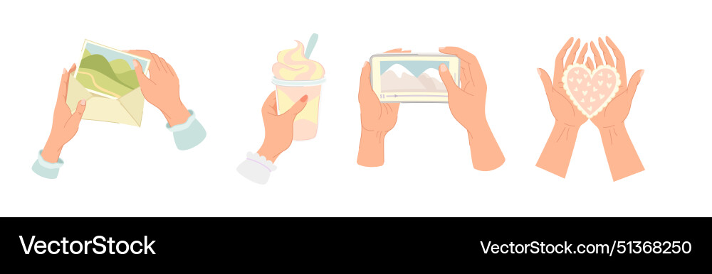 Hand holding different object and thing Vector Image