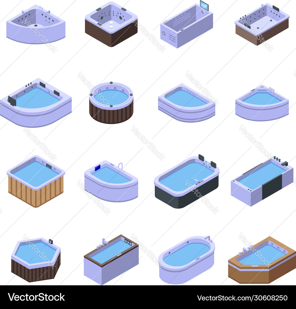 Jacuzzi icons set isometric style Jacuzzi icons set isometric style vector image