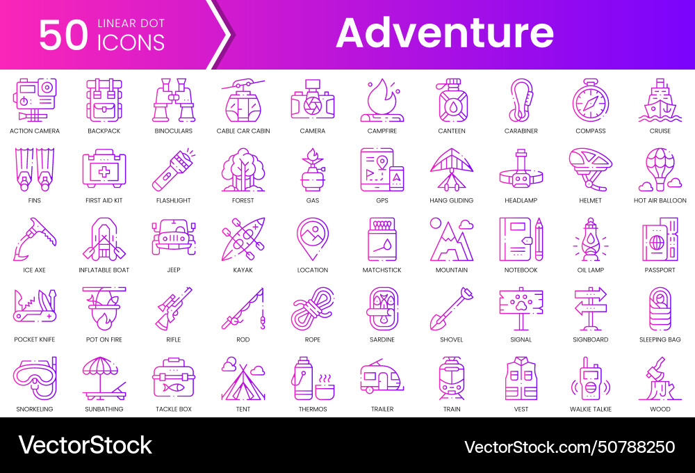 Set of adventure icons gradient style icon bundle Set of adventure icons gradient style icon bundle vector image