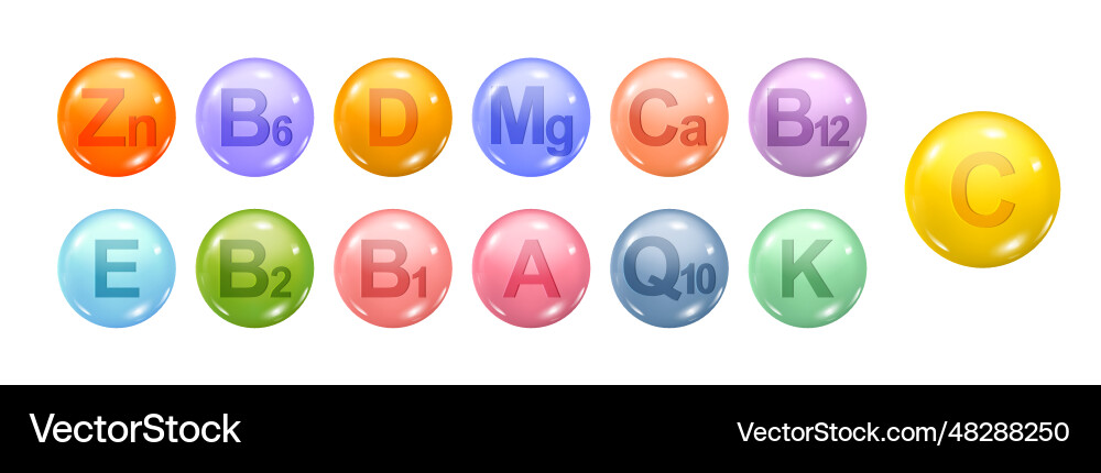 Vitamins for body minerals names Vitamins for body minerals names vector image