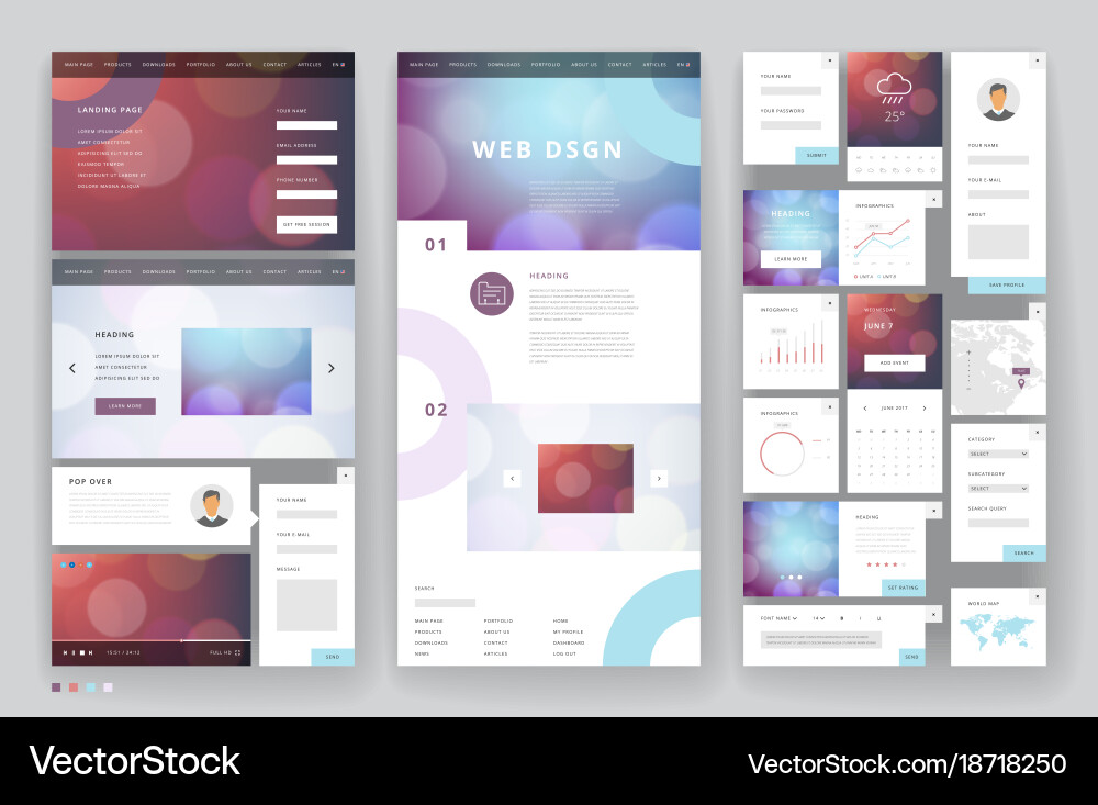 Website template design with interface elements vector image