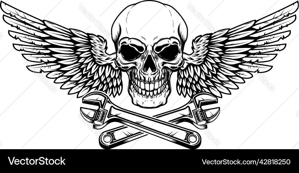 Winged skull with crossed wrenches design element Winged skull with crossed wrenches design element vector image
