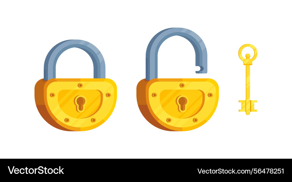A key with open and closed semi-circular lock vector image