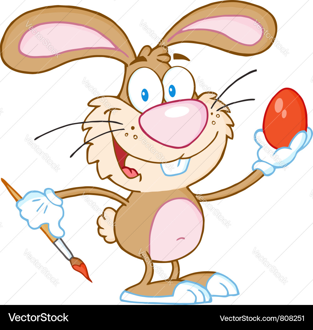 Brown rabbit painting easter egg Vector Image
