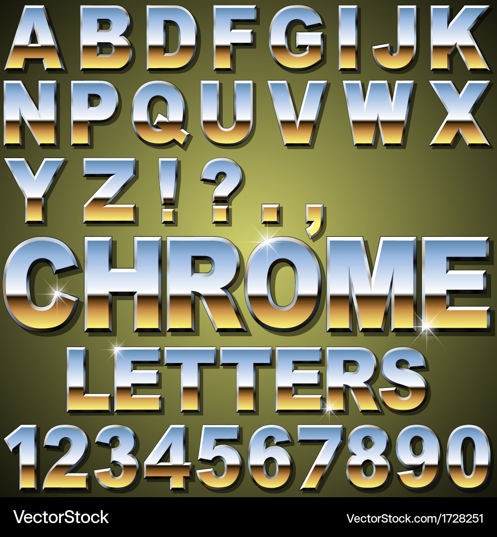 Chrome Alphabet Set - Metallic Letters and Numbers vector image