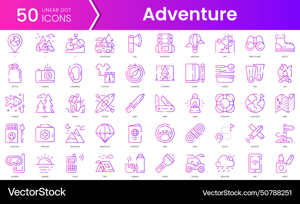 Set of adventure icons gradient style icon bundle vector image