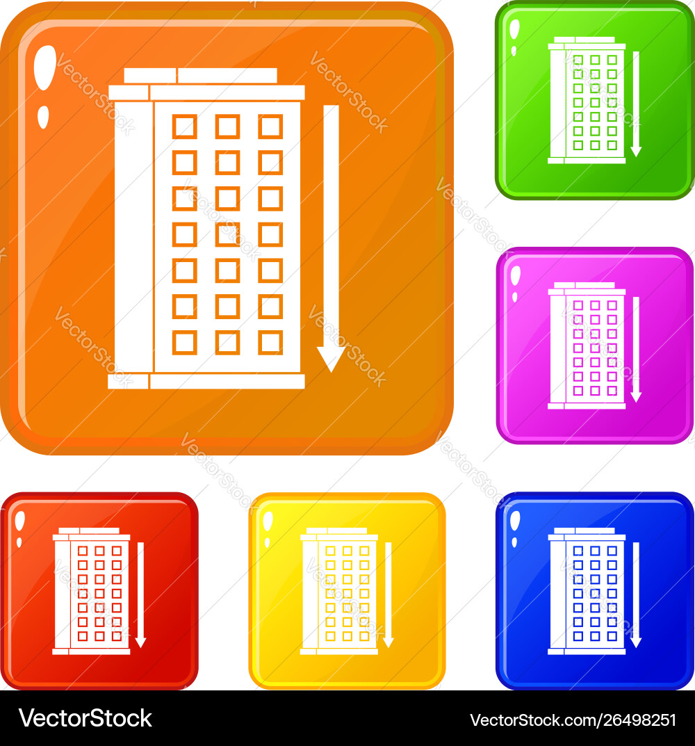 Tall building and down arrow icons set Tall building and down arrow icons set vector image