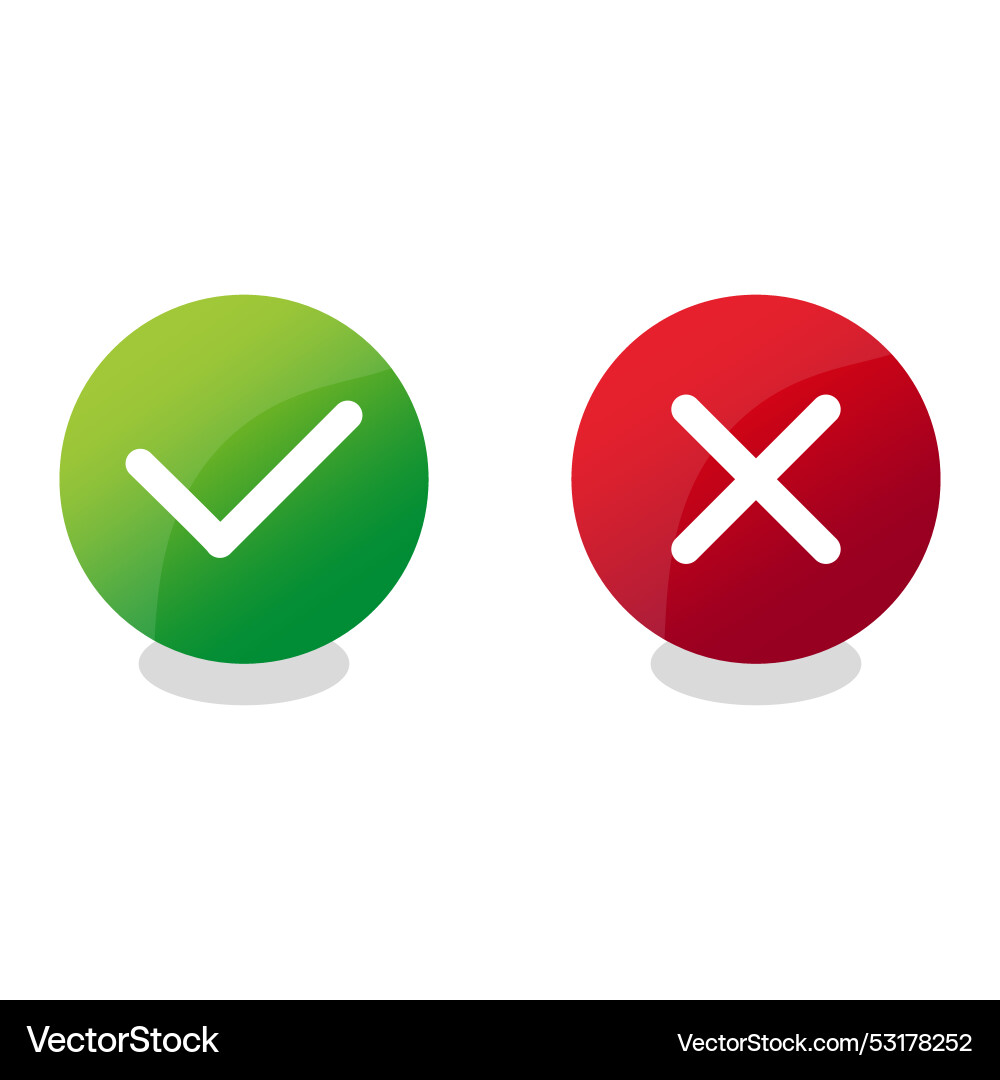 3d check mark cross buttons 3d check mark cross buttons vector image