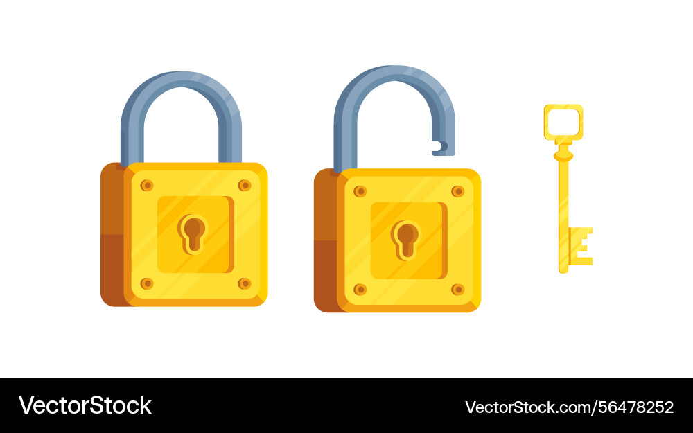 Detailed locks with open and closed lock key Vector Image