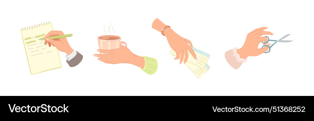 Hand holding different object and thing Vector Image