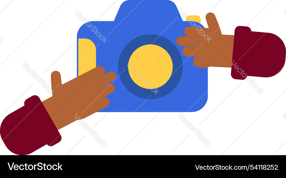Hands taking a picture with colorful camera Vector Image