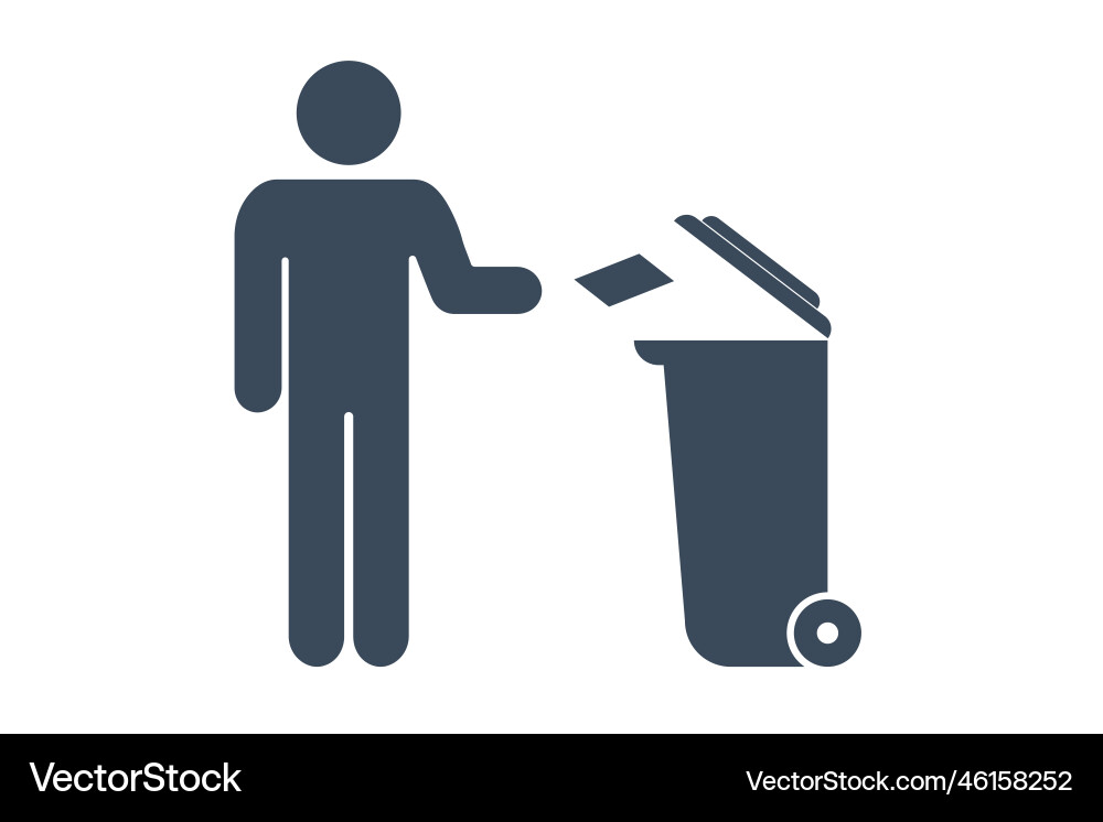 Man puts garbage in a trash can do not litter Man puts garbage in a trash can do not litter vector image
