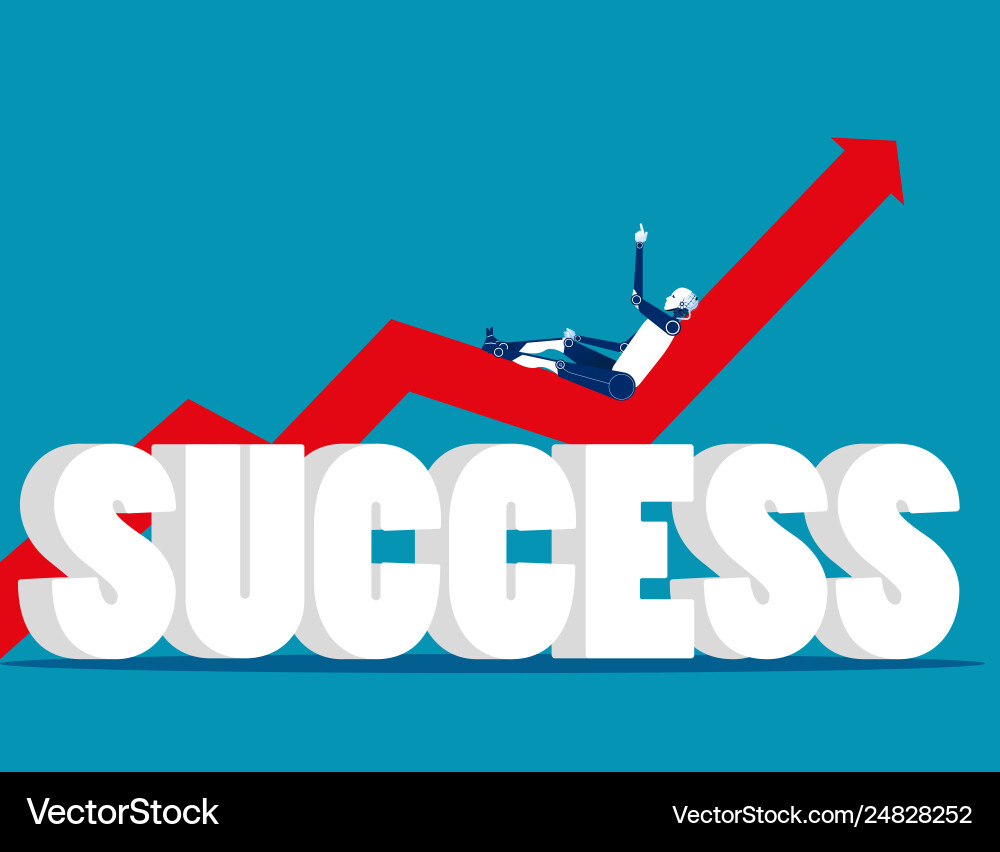 Relaxed robot lying on a graph going up concept vector image