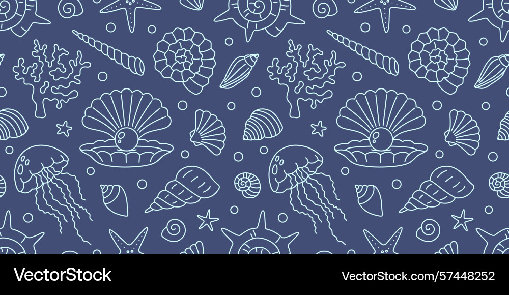 Seamless pattern with linear ocean elements like vector image