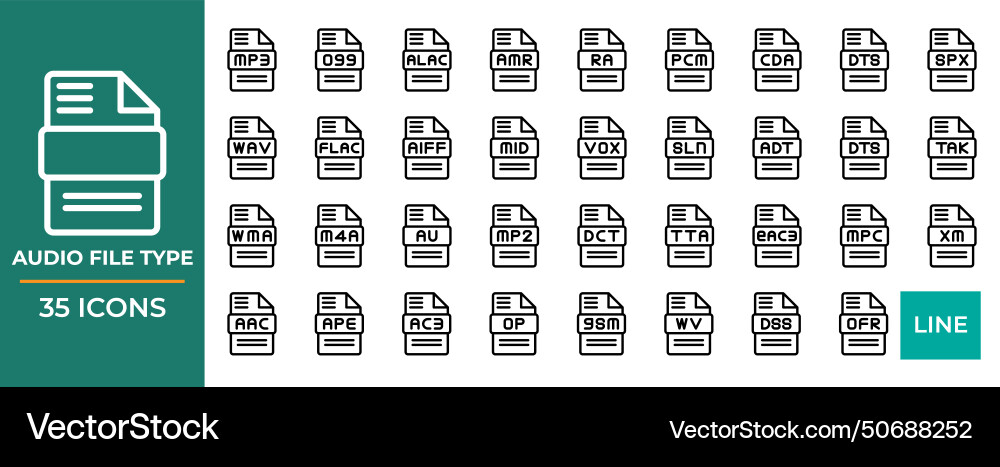 Set audio file type icons format files outline Set audio file type icons format files outline Vector Image