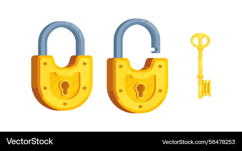 A key with open and closed semi-circular lock Vector Image