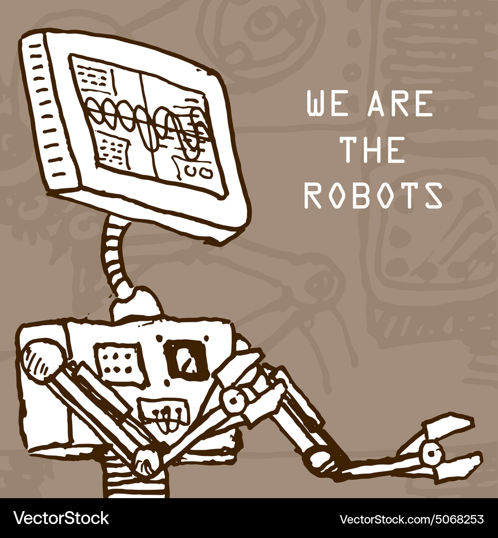 Hand draw robot on retro background eps10 Vector Image