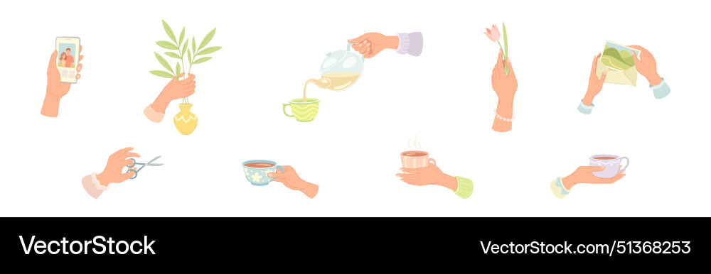 Hand holding different object and thing Vector Image