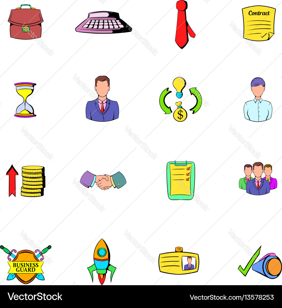 Office and business icons set cartoon Office and business icons set cartoon vector image