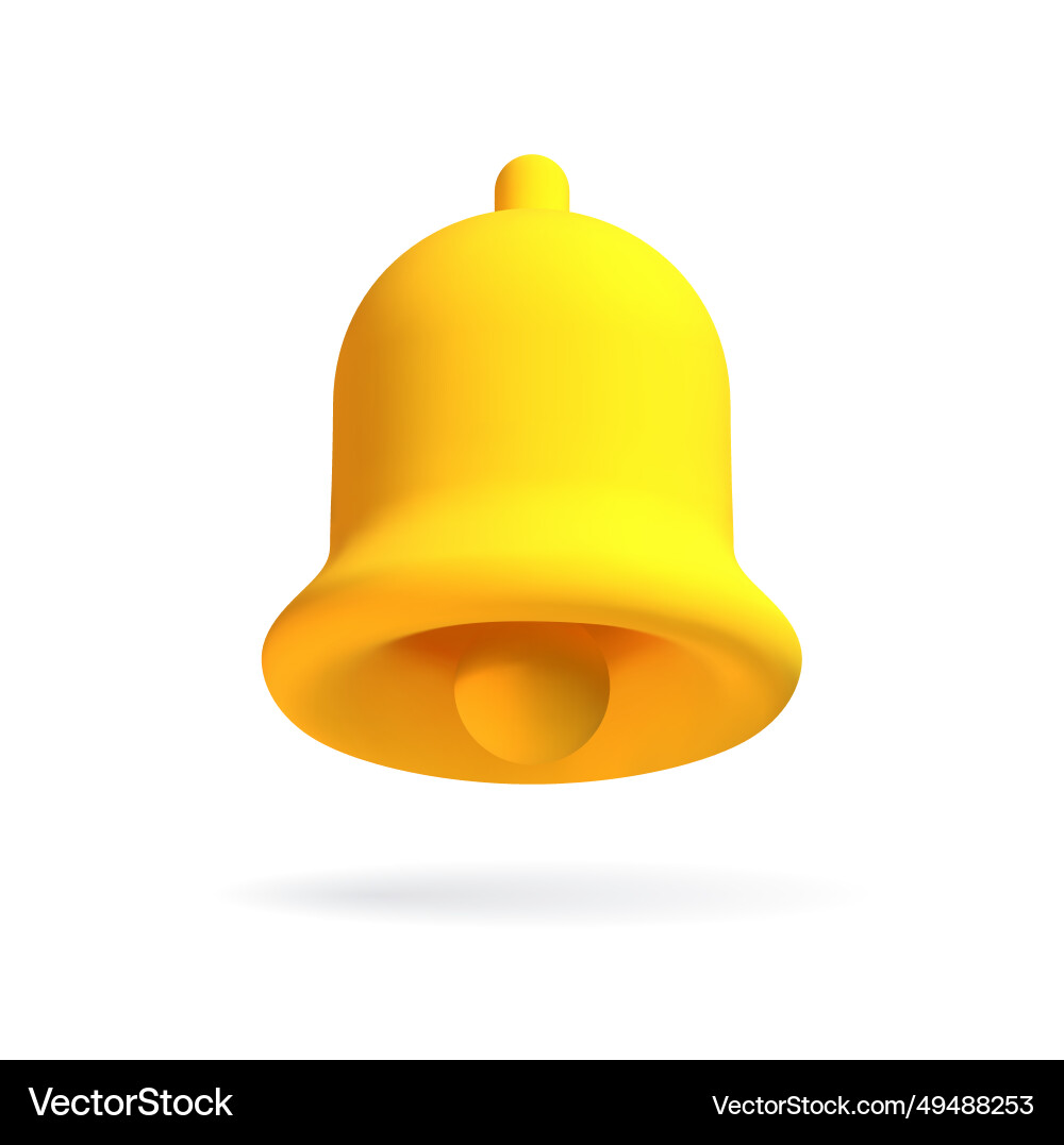 Realistic 3d notification yellow bell icon Vector Image