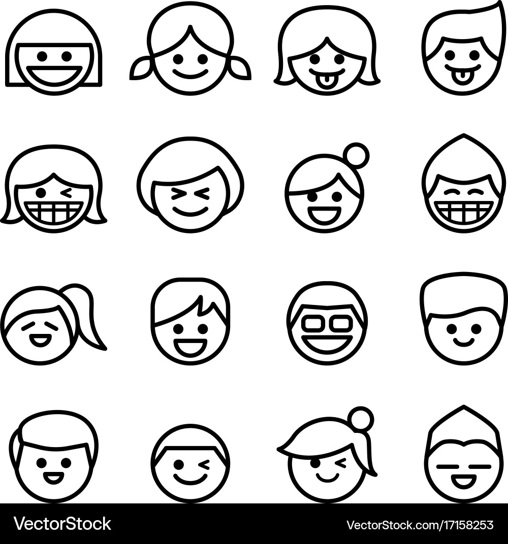 Smiling Face Icon Set - Thin Line Style vector image