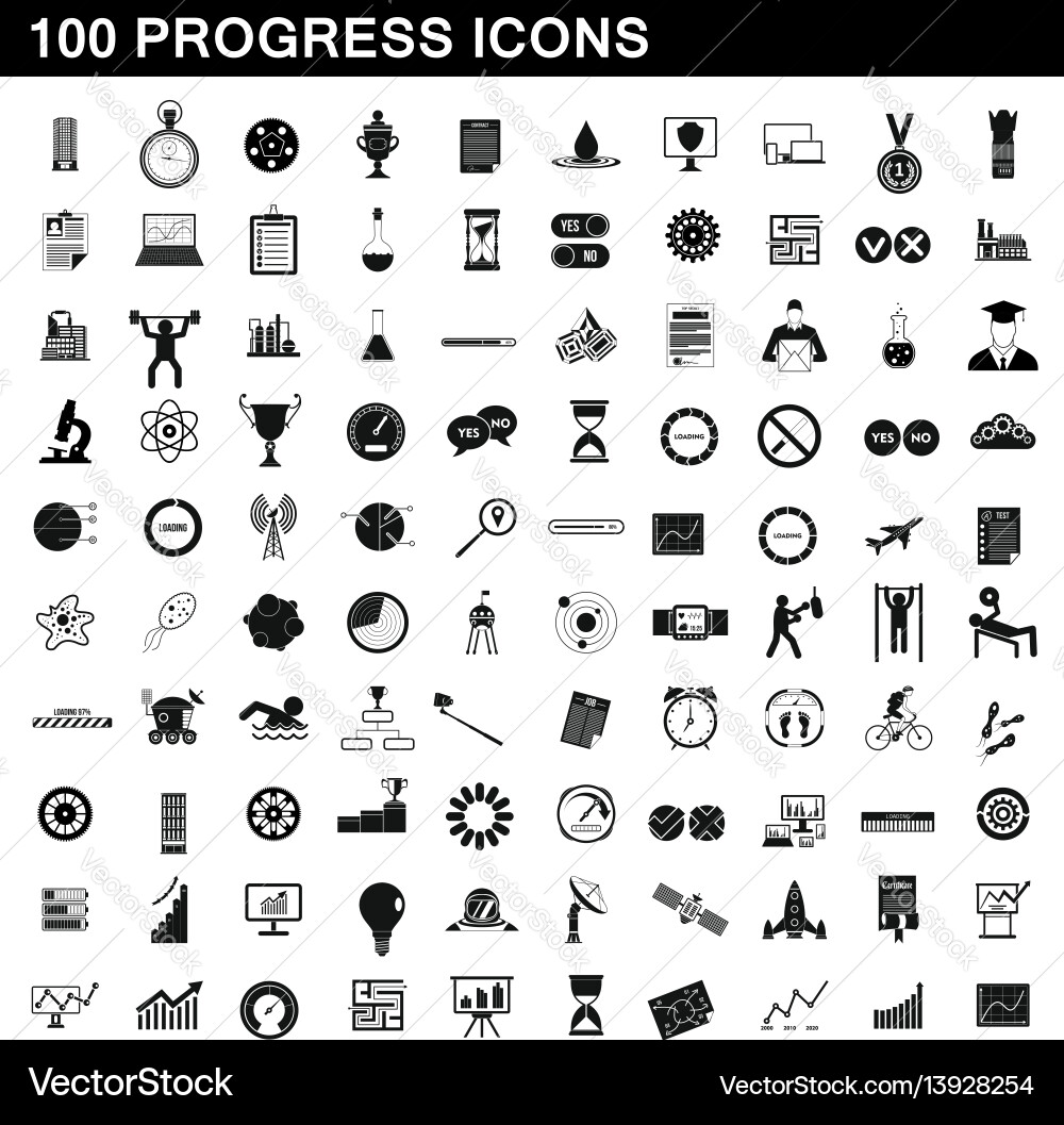 100 Progress Icons - Circular Style Vector Image