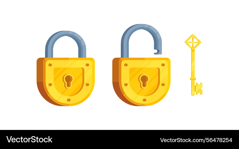 A key with open and closed semi-circular lock Vector Image
