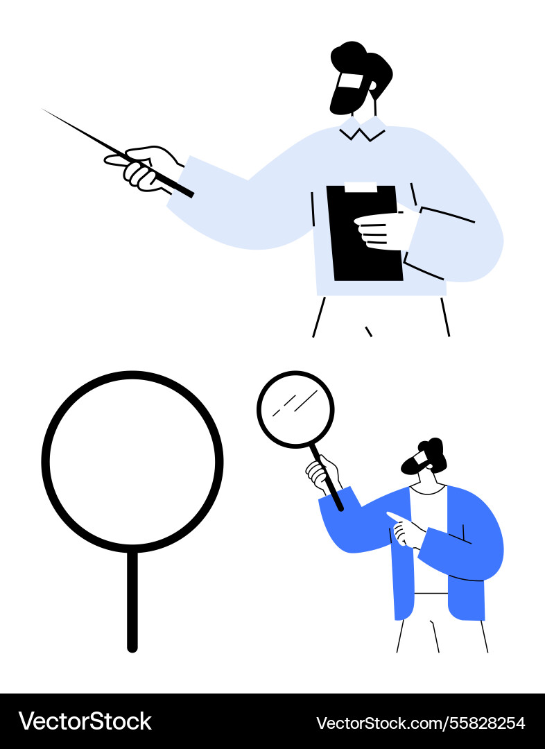 Man with pointer and clipboard holding magnifying Man with pointer and clipboard holding magnifying vector image