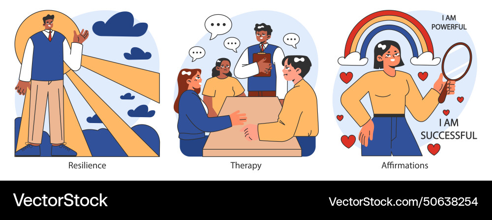Overcoming fears set characters confronting Vector Image