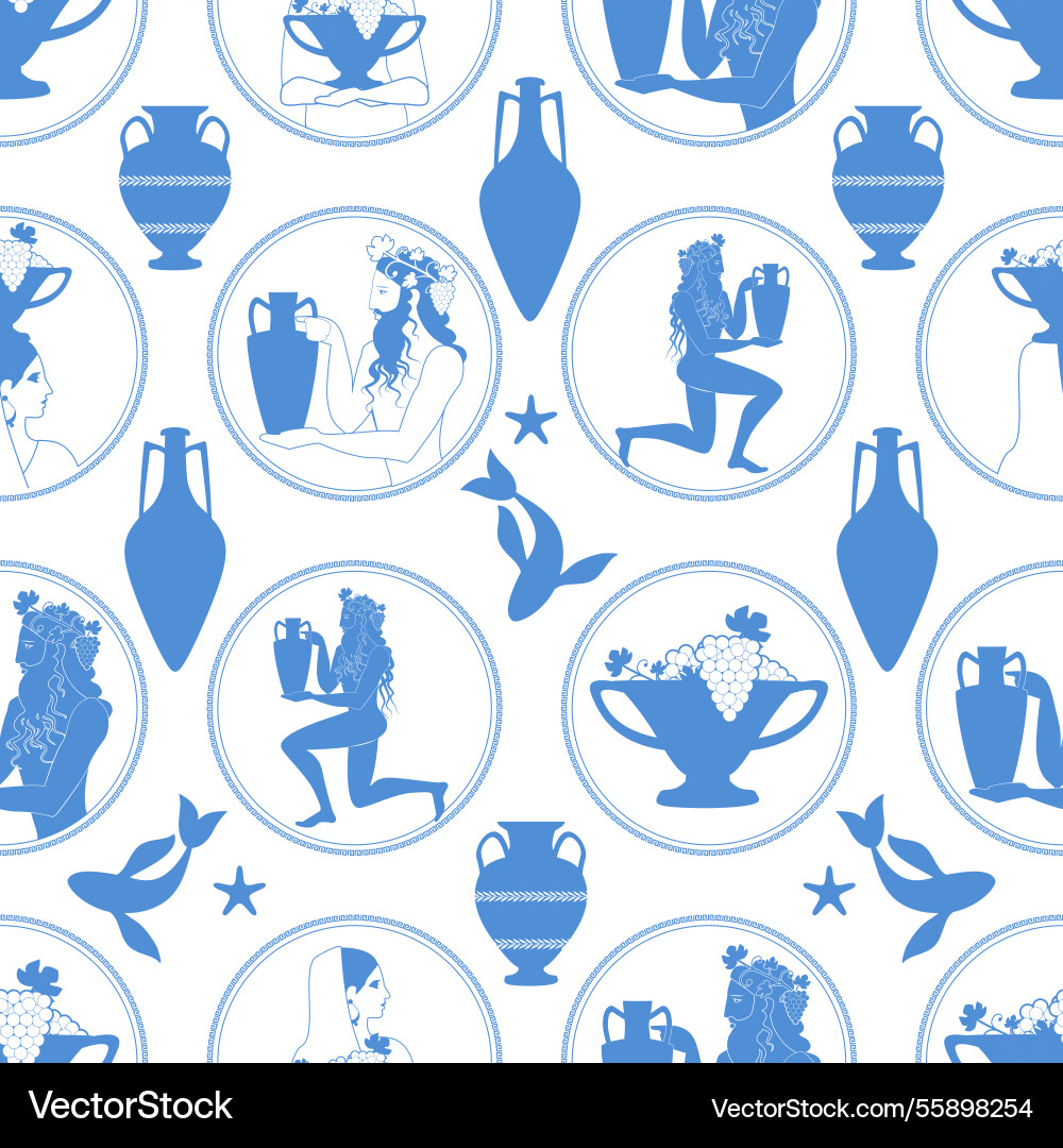 Seamless pattern of mythological scenes from vector image