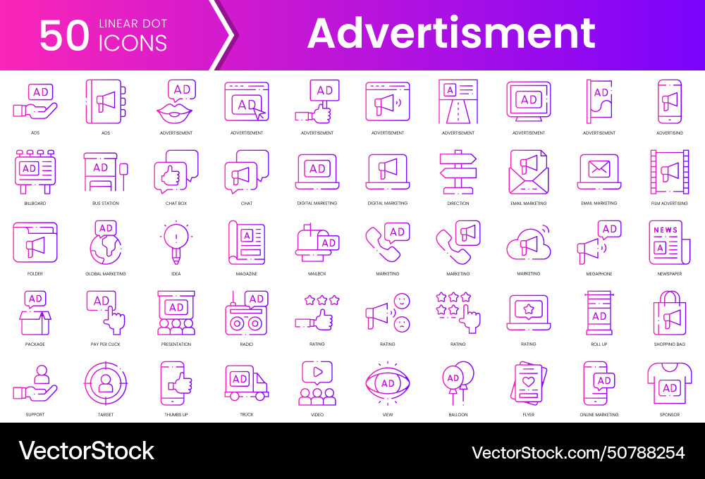 Set of advertisement icons gradient style icon Set of advertisement icons gradient style icon vector image