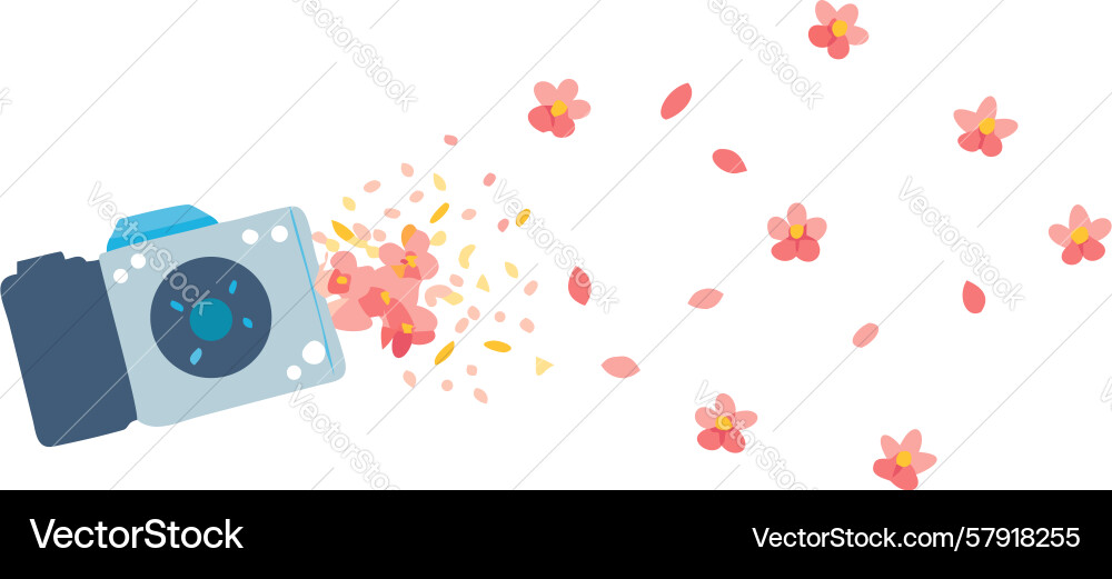 Camera with scattering red petal effect design Vector Image