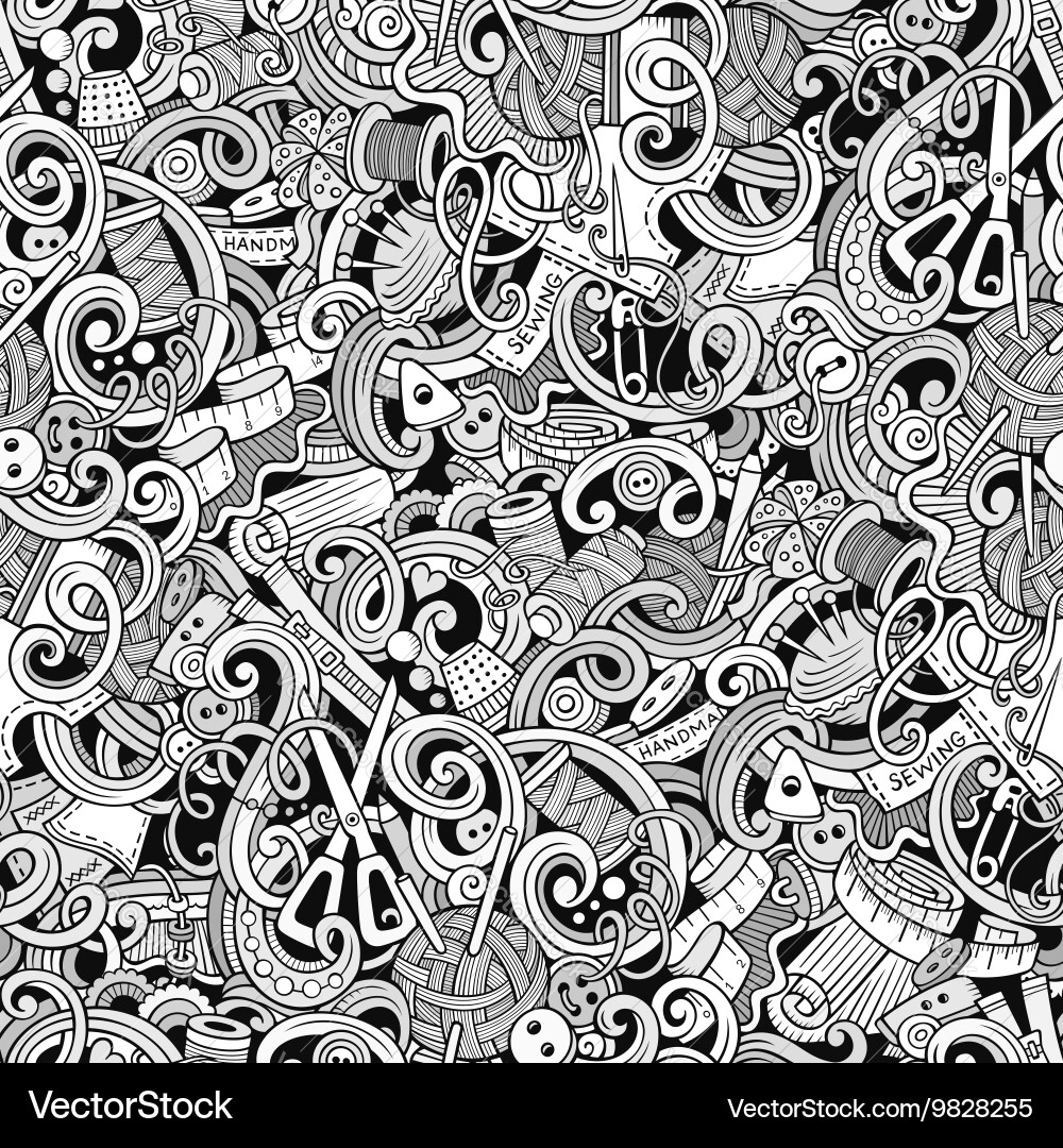 Cartoon handgemachte und nähende Doodles nahtlos Cartoon handgemachte und nähende Doodles nahtlos vektorbild