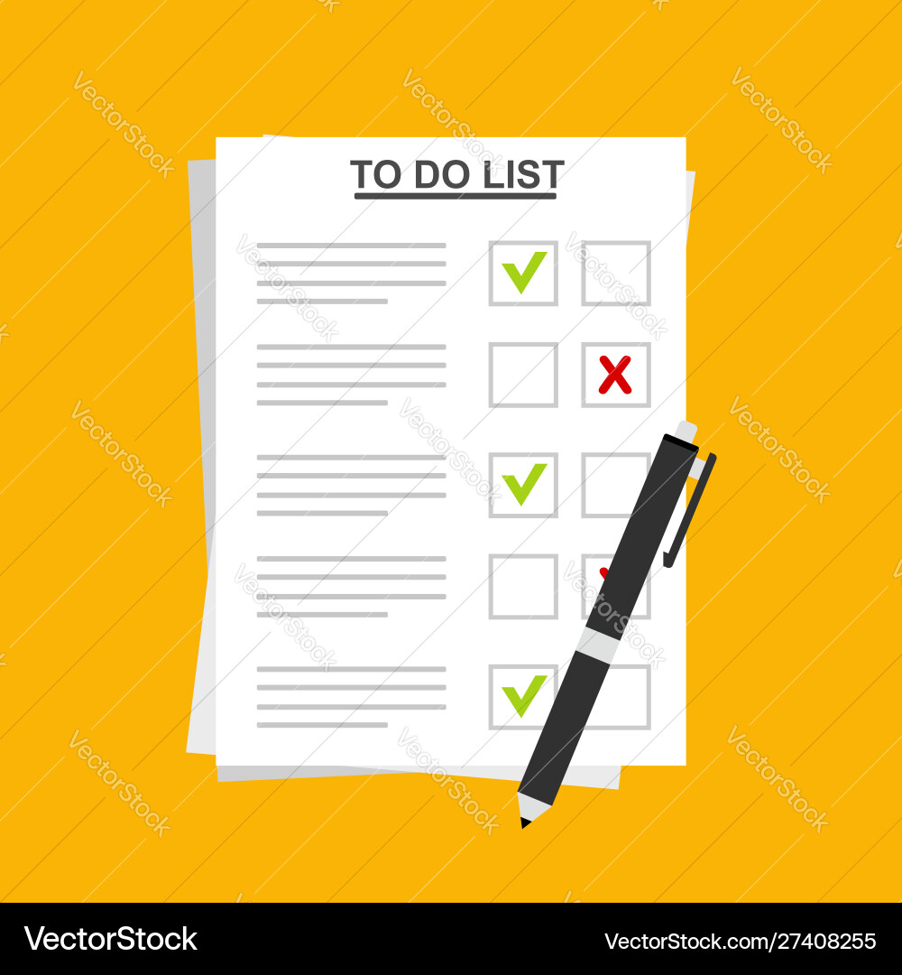 Checklist on to do list form with man signing Checklist on to do list form with man signing vector image