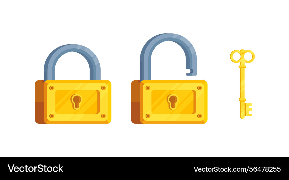 Detailed locks with open and closed lock key Vector Image