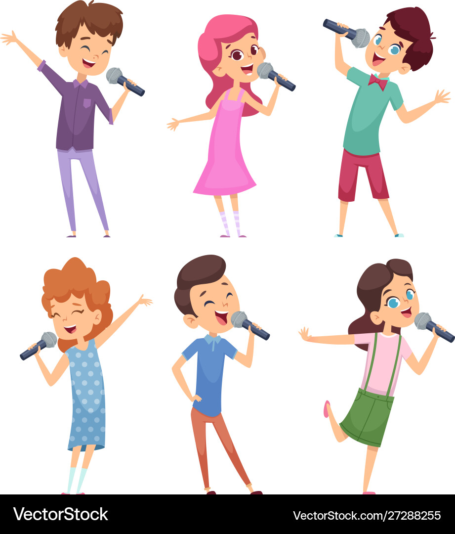 Singen Kinder glücklich süß Kinder Musik Stimme Singen Kinder glücklich süß Kinder Musik Stimme vektorbild