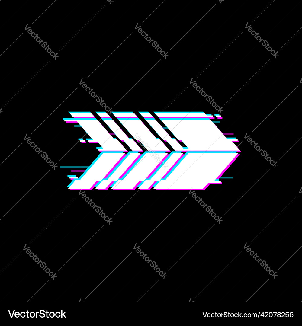 Arrow pointer with glitch effect points right way Vector Image