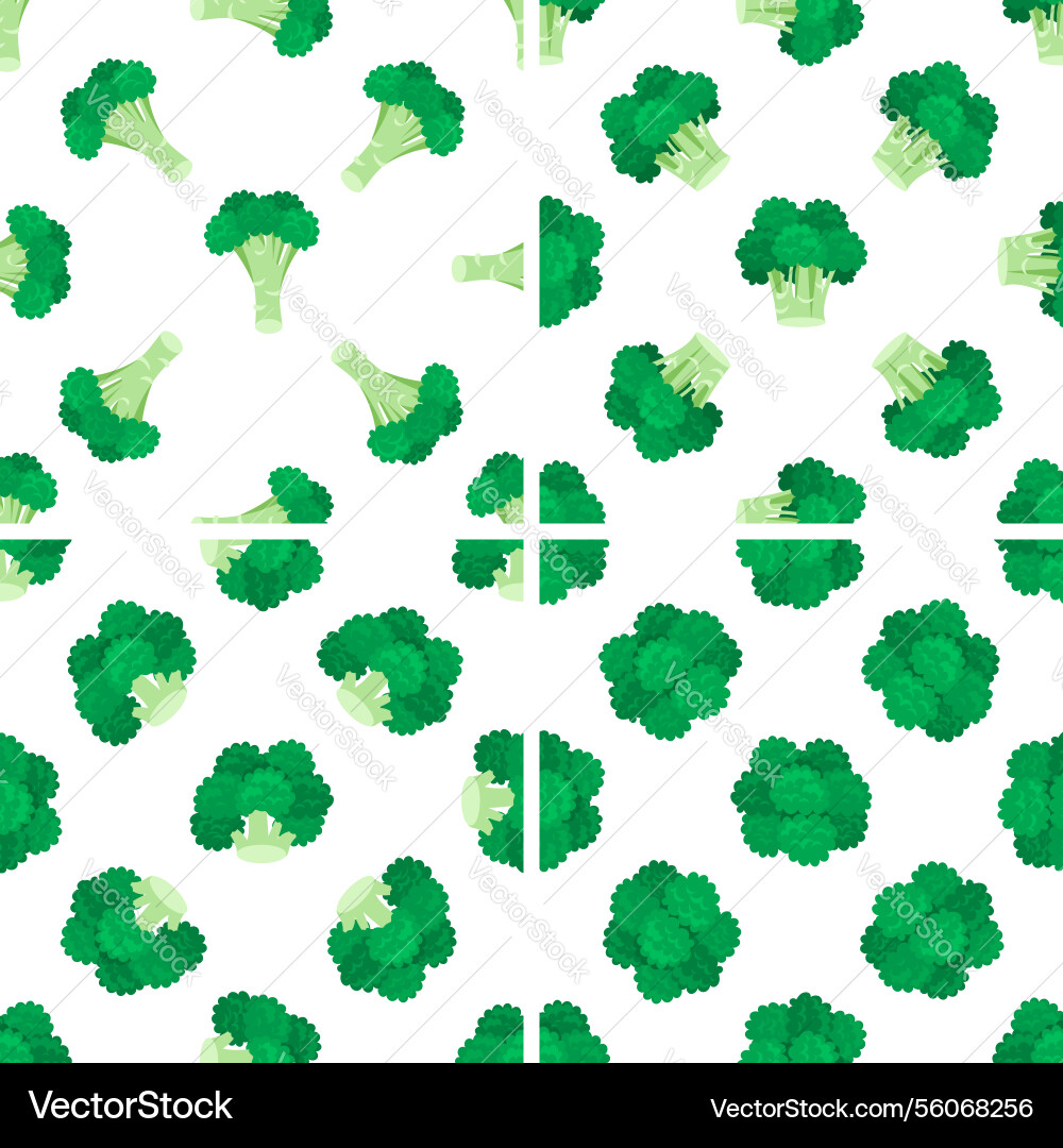 Fresh broccoli florets form a repeating pattern vector image