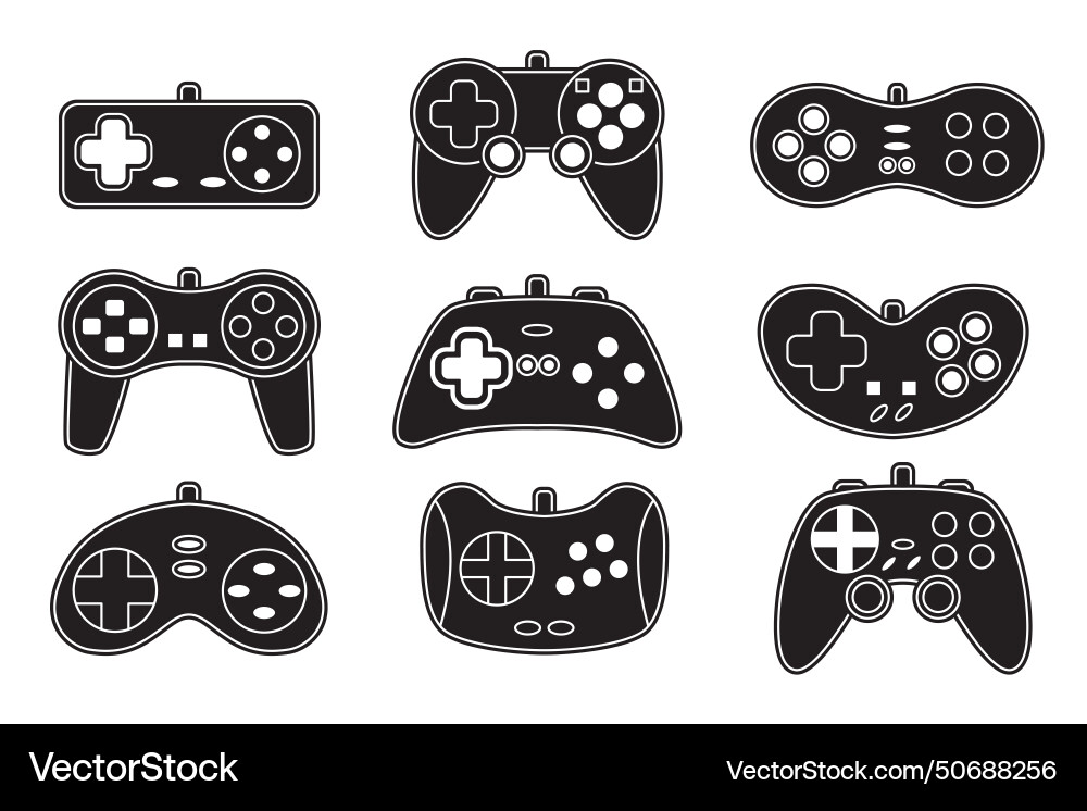 Game controller pass icons set black Game controller pass icons set black vector image