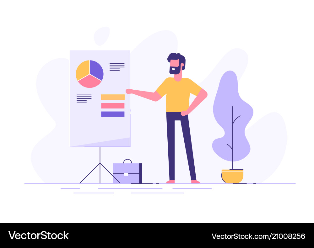 Man Pointing at Graph on Flip Chart vector image