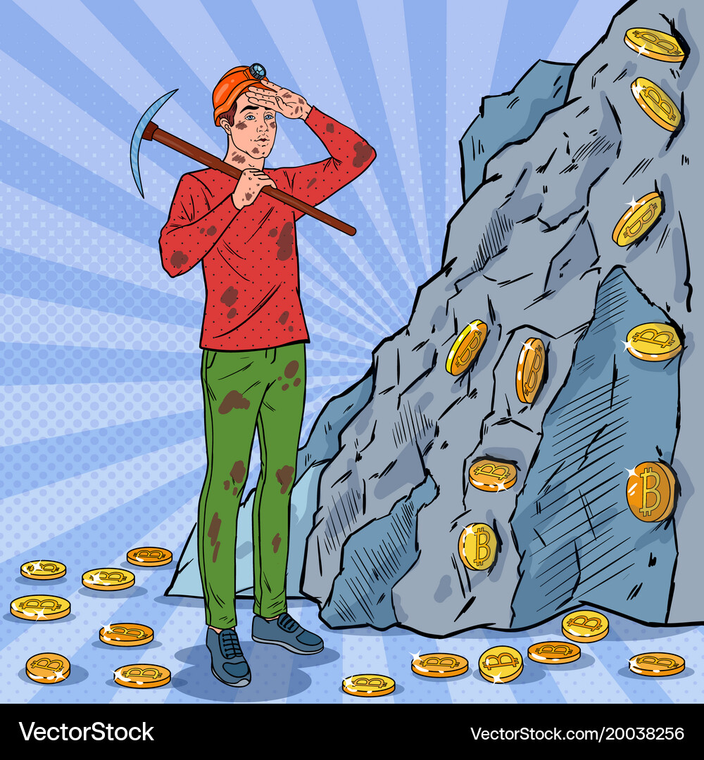 Pop art male miner with pickaxe mining bitcoin – Royalty-Free Vector |  VectorStock